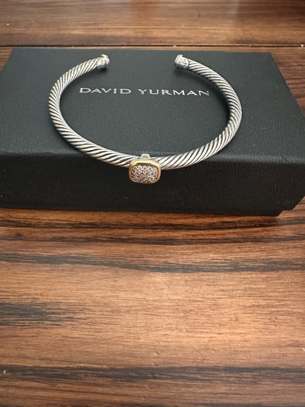 David Yurman Silver Cable Bracelet with Silver/Gold Pavé Accent